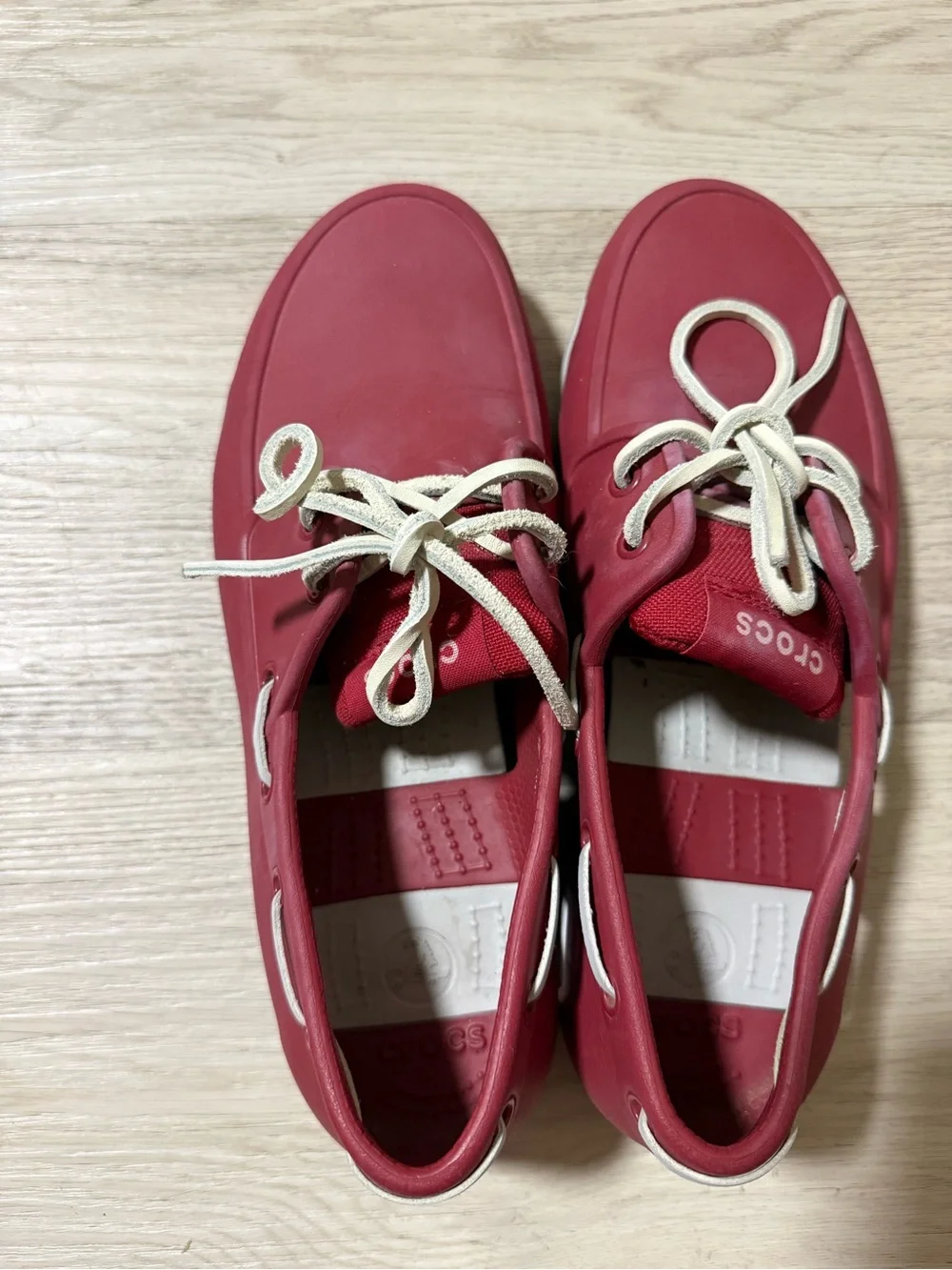 Crocs Boulder Colorado Red White Slip On Mens Size 8/Womens Size 10 Boat Shoes